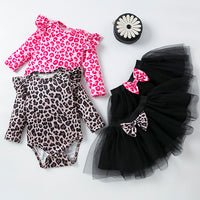 Load image into Gallery viewer, 2 Pieces Set Baby Girls Leopard Rompers And Solid Color Skirts Wholesale 24040955
