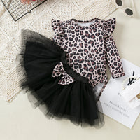 Load image into Gallery viewer, 2 Pieces Set Baby Girls Leopard Rompers And Solid Color Skirts Wholesale 24040955
