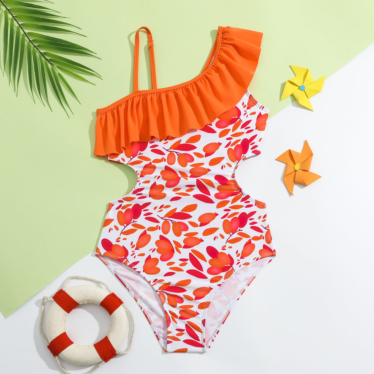 Kid Girls Plant Print Beach Swimwears Wholesale 24040970