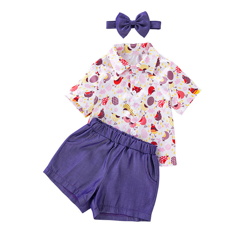 2 Pieces Set Baby Kid Boys Animals Print Shirts And Solid Color Shorts Wholesale 24040982