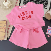 Load image into Gallery viewer, 2 Pieces Set Baby Kid Girls Letters Tops And Solid Color Shorts Wholesale 24052208
