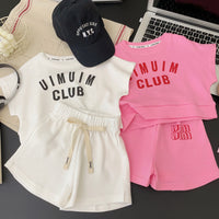 Load image into Gallery viewer, 2 Pieces Set Baby Kid Girls Letters Tops And Solid Color Shorts Wholesale 24052208
