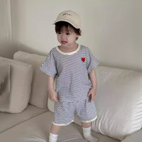 Load image into Gallery viewer, 2 Pieces Set Baby Kid Boys Striped Love heart Tops And Shorts Wholesale 240522120
