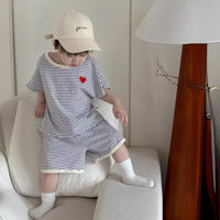 Load image into Gallery viewer, 2 Pieces Set Baby Kid Boys Striped Love heart Tops And Shorts Wholesale 240522120
