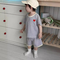 Load image into Gallery viewer, 2 Pieces Set Baby Kid Boys Striped Love heart Tops And Shorts Wholesale 240522120
