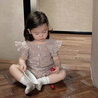Load image into Gallery viewer, 2 Pieces Set Baby Kid Girls Checked Tops And Shorts Wholesale 240522175
