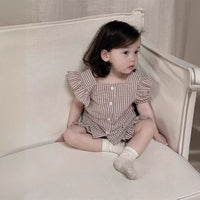 Load image into Gallery viewer, 2 Pieces Set Baby Kid Girls Checked Tops And Shorts Wholesale 240522175

