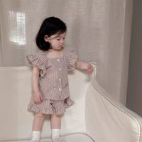 Load image into Gallery viewer, 2 Pieces Set Baby Kid Girls Checked Tops And Shorts Wholesale 240522175
