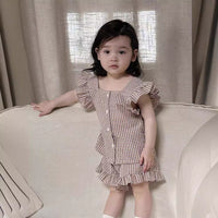 Load image into Gallery viewer, 2 Pieces Set Baby Kid Girls Checked Tops And Shorts Wholesale 240522175
