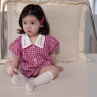 Load image into Gallery viewer, Baby Girls Checked Rompers Wholesale 240522179
