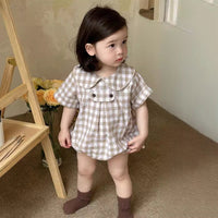 Load image into Gallery viewer, Baby Girls Checked Rompers Wholesale 240522218
