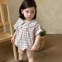 Load image into Gallery viewer, Baby Girls Checked Rompers Wholesale 240522218
