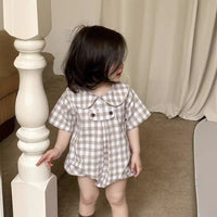 Load image into Gallery viewer, Baby Girls Checked Rompers Wholesale 240522218
