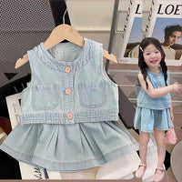 Load image into Gallery viewer, 2 Pieces Set Baby Kid Girls Solid Color Tank Tops And Skirts Wholesale 240522242
