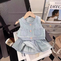 Load image into Gallery viewer, 2 Pieces Set Baby Kid Girls Solid Color Tank Tops And Skirts Wholesale 240522242
