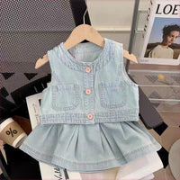 Load image into Gallery viewer, 2 Pieces Set Baby Kid Girls Solid Color Tank Tops And Skirts Wholesale 240522242

