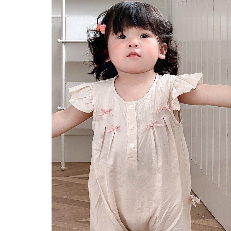 Baby Girls Solid Color Bow Rompers Wholesale 240522381