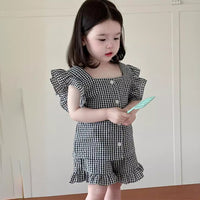 Load image into Gallery viewer, 2 Pieces Set Baby Kid Girls Checked Tank Tops And Shorts Wholesale 240522413
