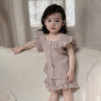Load image into Gallery viewer, 2 Pieces Set Baby Kid Girls Checked Tank Tops And Shorts Wholesale 240522413
