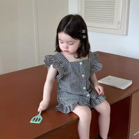 Load image into Gallery viewer, 2 Pieces Set Baby Kid Girls Checked Tank Tops And Shorts Wholesale 240522413
