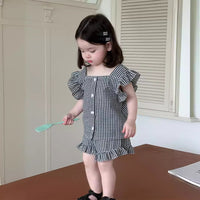 Load image into Gallery viewer, 2 Pieces Set Baby Kid Girls Checked Tank Tops And Shorts Wholesale 240522413
