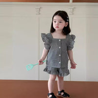 Load image into Gallery viewer, 2 Pieces Set Baby Kid Girls Checked Tank Tops And Shorts Wholesale 240522413
