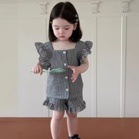 Load image into Gallery viewer, 2 Pieces Set Baby Kid Girls Checked Tank Tops And Shorts Wholesale 240522413
