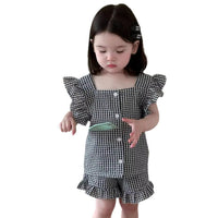 Load image into Gallery viewer, 2 Pieces Set Baby Kid Girls Checked Tank Tops And Shorts Wholesale 240522413
