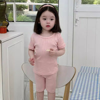 Load image into Gallery viewer, 2 Pieces Set Baby Kid Girls Solid Color Tops And Shorts Wholesale 240522418
