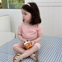 Load image into Gallery viewer, 2 Pieces Set Baby Kid Girls Solid Color Tops And Shorts Wholesale 240522418
