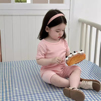 Load image into Gallery viewer, 2 Pieces Set Baby Kid Girls Solid Color Tops And Shorts Wholesale 240522418
