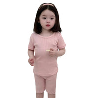Load image into Gallery viewer, 2 Pieces Set Baby Kid Girls Solid Color Tops And Shorts Wholesale 240522418
