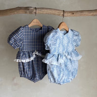 Load image into Gallery viewer, Baby Girls Flower Checked Print Rompers Wholesale 24052246

