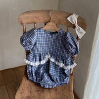 Load image into Gallery viewer, Baby Girls Flower Checked Print Rompers Wholesale 24052246
