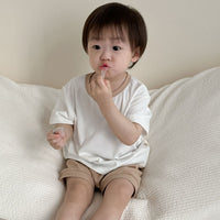 Load image into Gallery viewer, 2 Pieces Set Baby Kid Girls Boys Solid Color Tops And Shorts Wholesale 24052261
