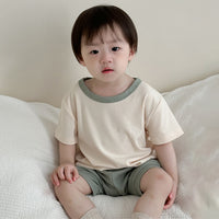 Load image into Gallery viewer, 2 Pieces Set Baby Kid Girls Boys Solid Color Tops And Shorts Wholesale 24052261
