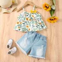 Load image into Gallery viewer, 2 Pieces Set Baby Girls Flower Print Tank Tops And Solid Color Shorts Wholesale 24070103

