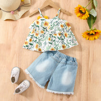 Load image into Gallery viewer, 2 Pieces Set Baby Girls Flower Print Tank Tops And Solid Color Shorts Wholesale 24070103
