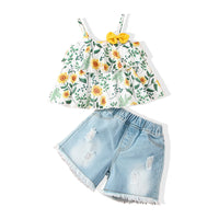Load image into Gallery viewer, 2 Pieces Set Baby Girls Flower Print Tank Tops And Solid Color Shorts Wholesale 24070103
