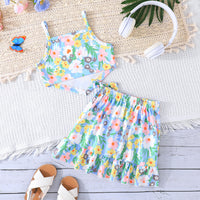 Load image into Gallery viewer, 2 Pieces Set Kid Girls Flower Print Tank Tops And Skirts Wholesale 240701104
