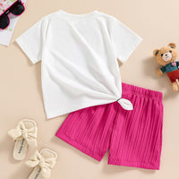 Load image into Gallery viewer, 2 Pieces Set Kid Girls Letters Cartoon Tops And Solid Color Shorts Wholesale 240701105

