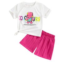Load image into Gallery viewer, 2 Pieces Set Kid Girls Letters Cartoon Tops And Solid Color Shorts Wholesale 240701105

