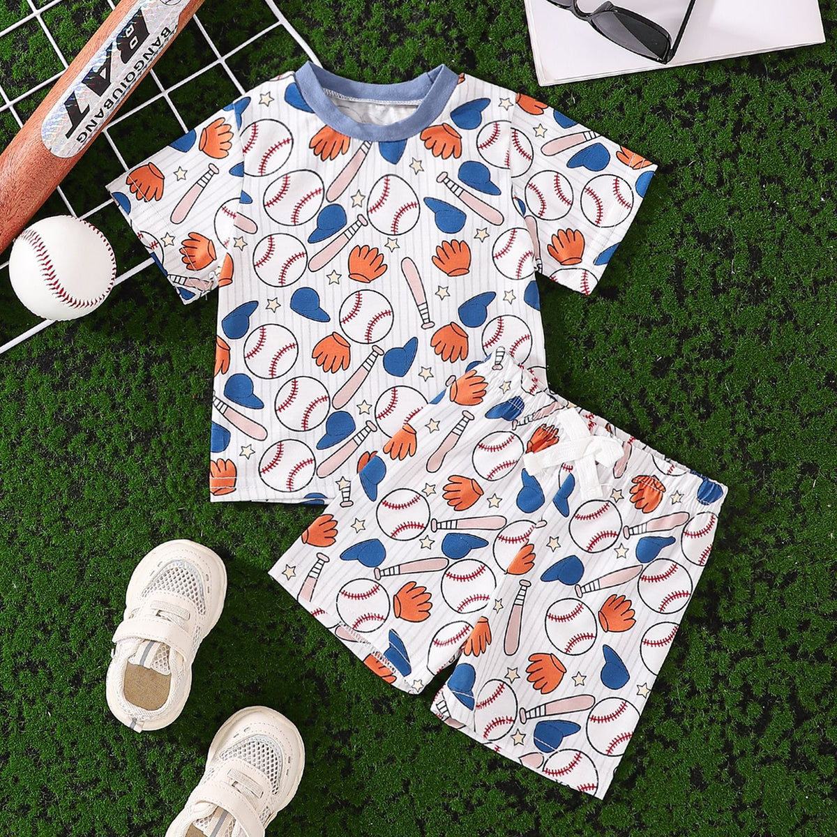 2 Pieces Set Baby Kid Boys Sports Cartoon Print Tops And Shorts Wholesale 240701113