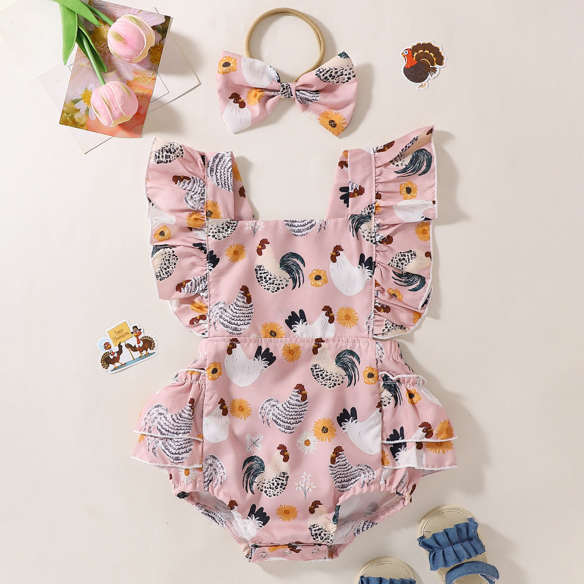 Baby Girls Animals Print Rompers Wholesale 240701114