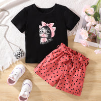Load image into Gallery viewer, 2 Pieces Set Baby Kid Girls Animals Cartoon Tops And Love heart Shorts Wholesale 240701123
