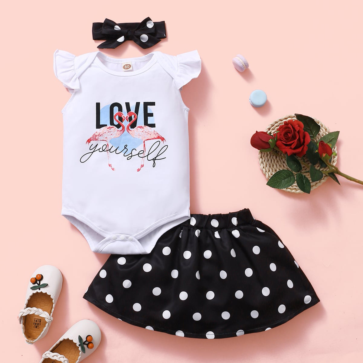 2 Pieces Set Baby Girls Polka dots Skirts And Letters Rompers Wholesale 240701137