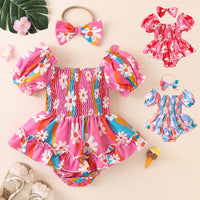 Load image into Gallery viewer, Baby Girls Flower Print Rompers Wholesale 240701146
