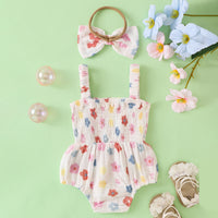 Load image into Gallery viewer, Baby Girls Flower Print Rompers Wholesale 240701148
