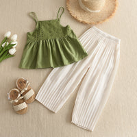 Load image into Gallery viewer, 2 Pieces Set Kid Girls Solid Color Tank Tops And Pants Wholesale 24070115
