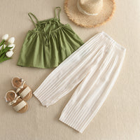 Load image into Gallery viewer, 2 Pieces Set Kid Girls Solid Color Tank Tops And Pants Wholesale 24070115
